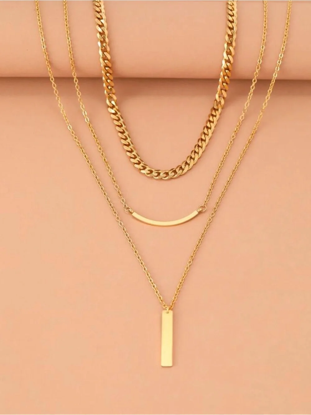 Gold Layered Bar and Curb Chain Necklace Set - Women's Jewelry